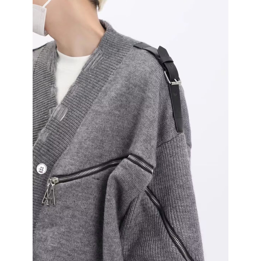 Men's fashionable cardigan with unique design and zippers Mune Fashion
