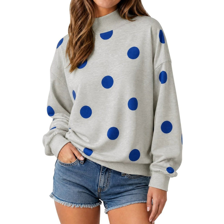 Women's loose-fitting sweatshirt with stand-up collar and large dots Mune Fashion