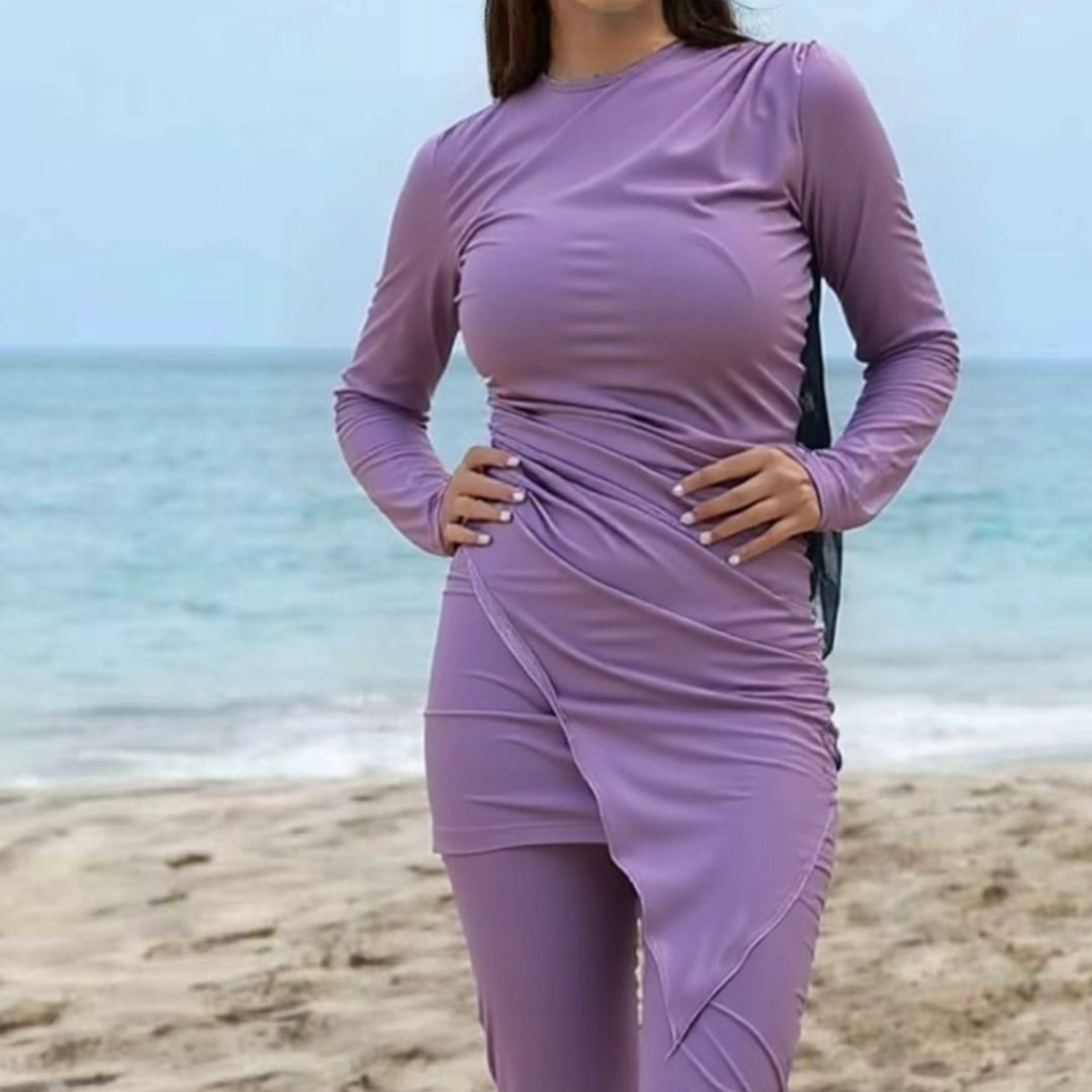 Women’s Sporty Long Sleeve Swimsuit with Wrap Design Mune Fashion