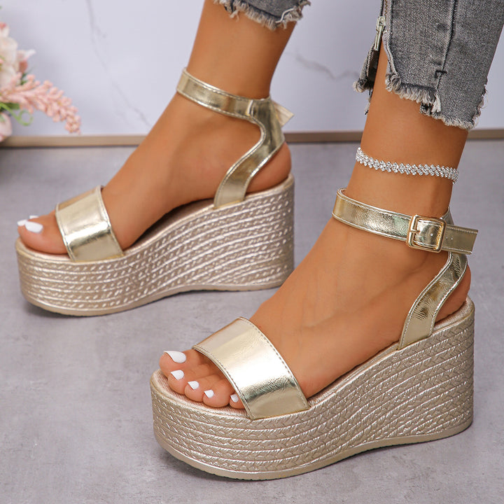 Women’s elegant wedge sandals with woven sole profile, padded comfort footbed, and adjustable ankle strap Mune Fashion