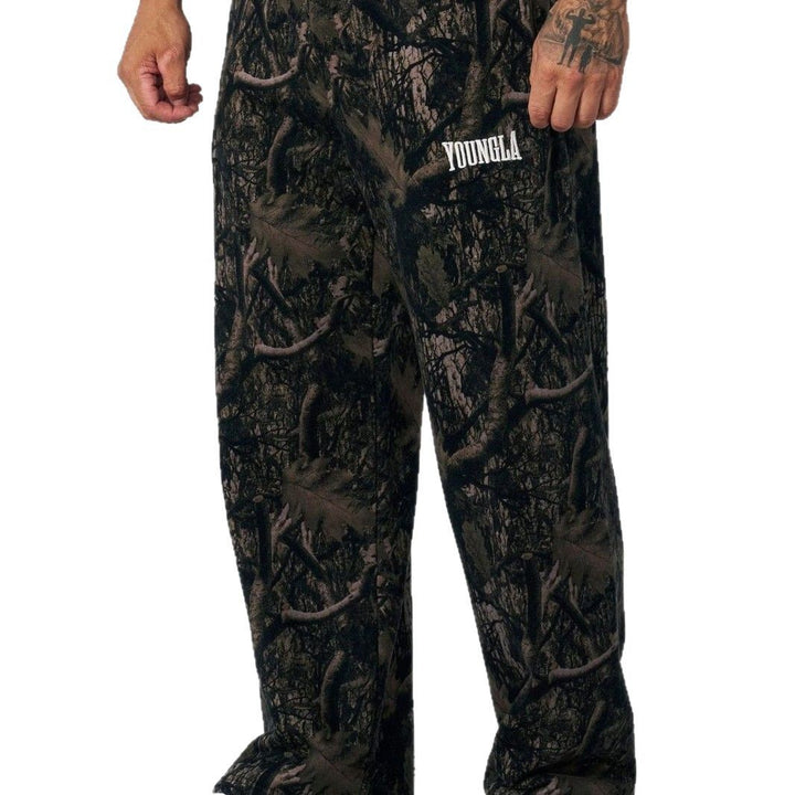 Men's Loose Camouflage Jogging Pants with Elastic Comfort Waistband and Thigh Logo Mune Fashion