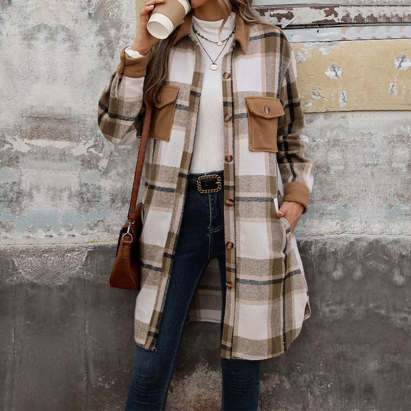 Women's Long Shirt Jacket in Overshirt Style with Breast Flaps Mune Fashion