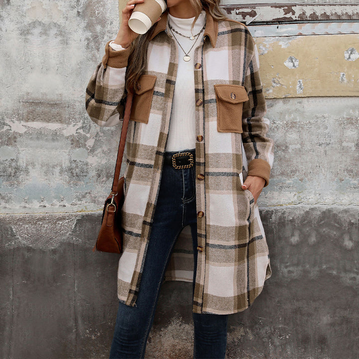 Women's Long Shirt Jacket in Overshirt Style with Breast Flaps Mune Fashion
