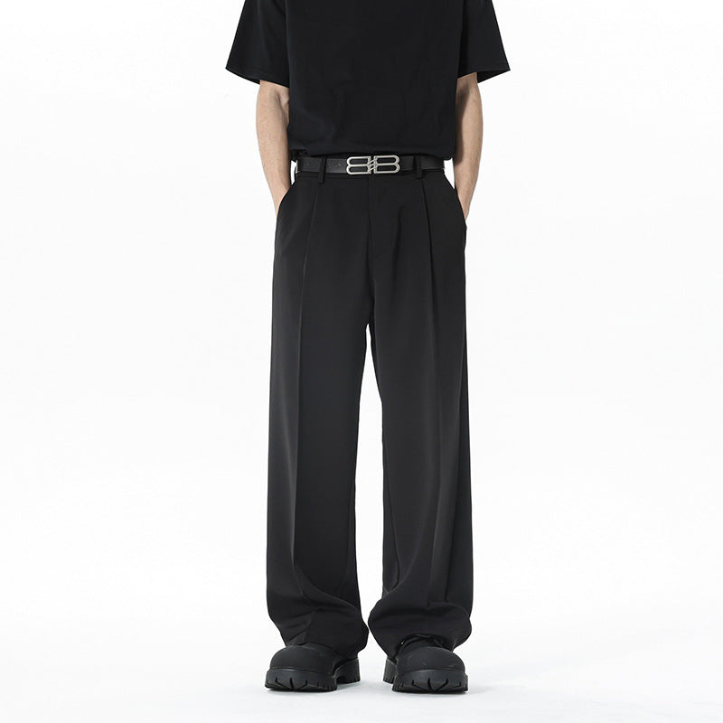 Men's loose waistband pleat fabric trousers with high waist, straight leg and discreet side pockets Mune Fashion