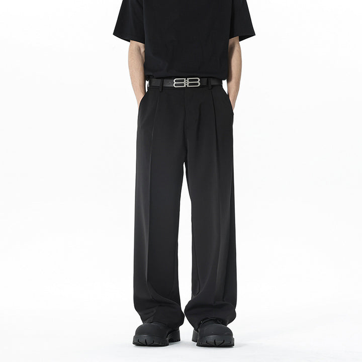 Men's loose waistband pleat fabric trousers with high waist, straight leg and discreet side pockets Mune Fashion
