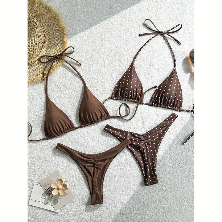 Women's Triangle Bikini Set with Ruffle Details and Polka Dot Design Mune Fashion