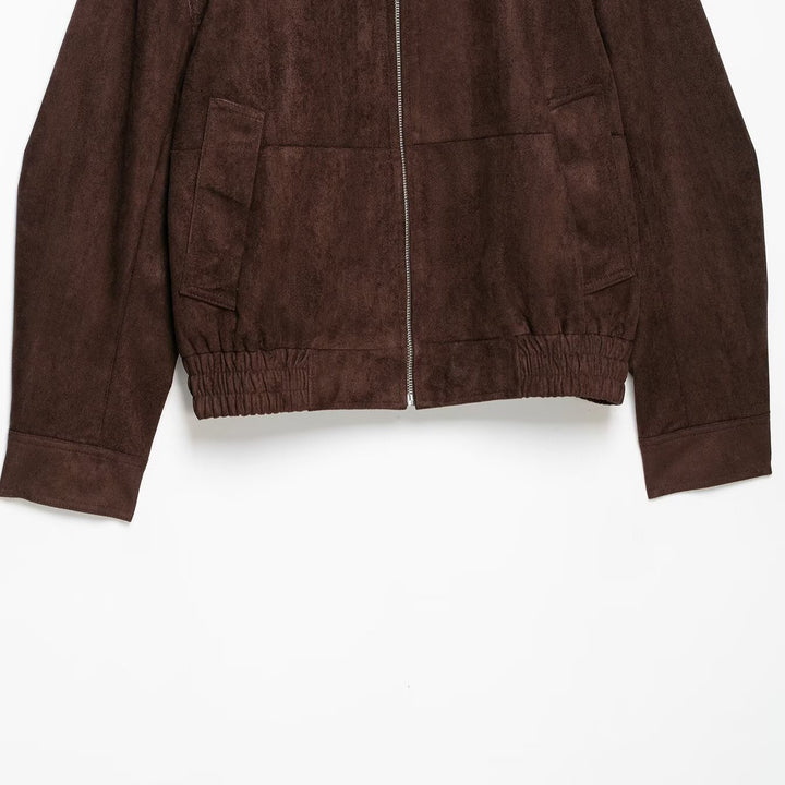 Women's suede look bomber jacket with funnel neck and elastic hem