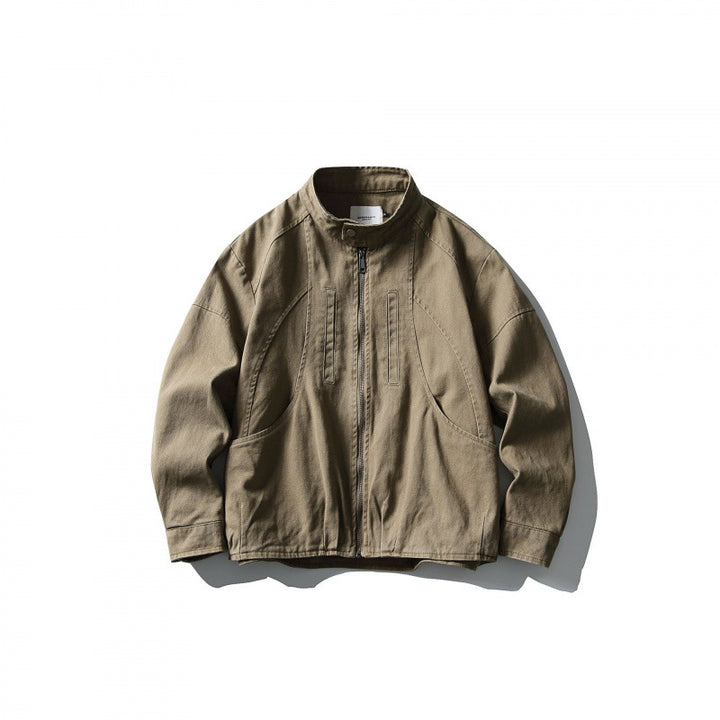 Men's Lightweight Worker Jacket made of Stonewashed Cotton Blend with Stand Collar Mune Fashion