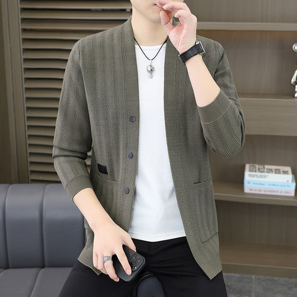 Men's Open Structure Knit Cardigan with Button Placket and Patch Pockets Mune Fashion