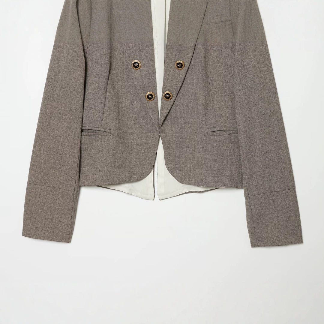 Women's Tailored Short Jacket with Stand-Up Collar and Decorative Double Button Placket Mune Fashion