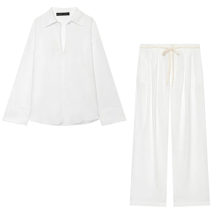 Women Two-Piece Loungewear Set with Loose Shirt and Flowing Marlene Trousers Mune Fashion