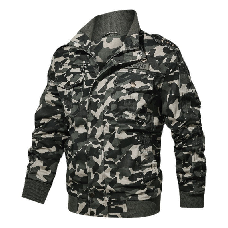 Men's Camouflage Field Blouson in Urban Military Style with Ribbed Cuffs and Multiple Pockets Mune Fashion