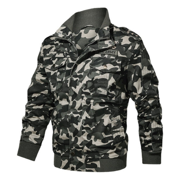 Men's Camouflage Field Blouson in Urban Military Style with Ribbed Cuffs and Multiple Pockets Mune Fashion