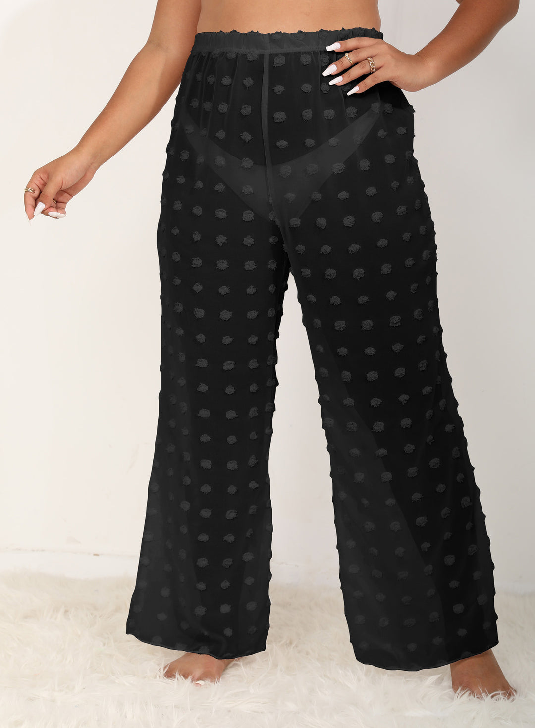 Women airy beach pants with voluminous pompom applications Mune Fashion