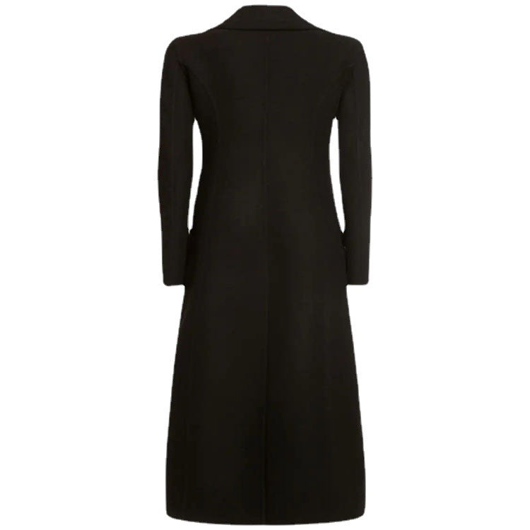 Women's Elegant Floor-Length Wool Blend Long Coat in Clean-Cut Double Breasted with Textured Shoulder Part Mune Fashion