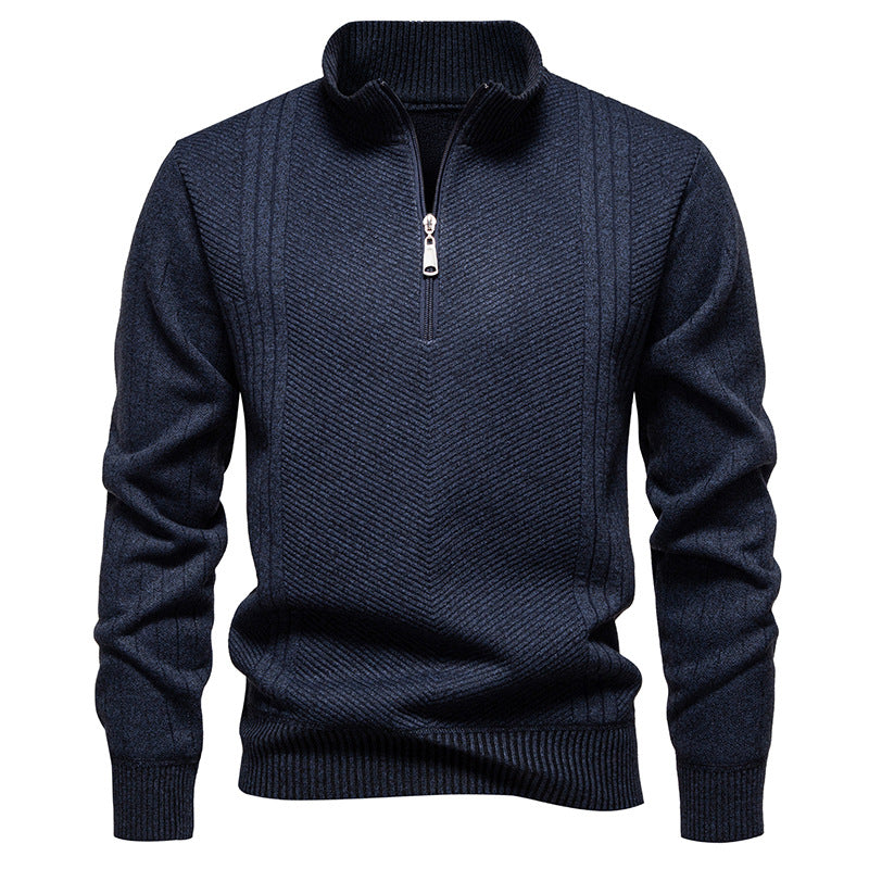 Men's Troyer sweater with half zipper, chevron structure and elastic ribbed cuffs Mune Fashion