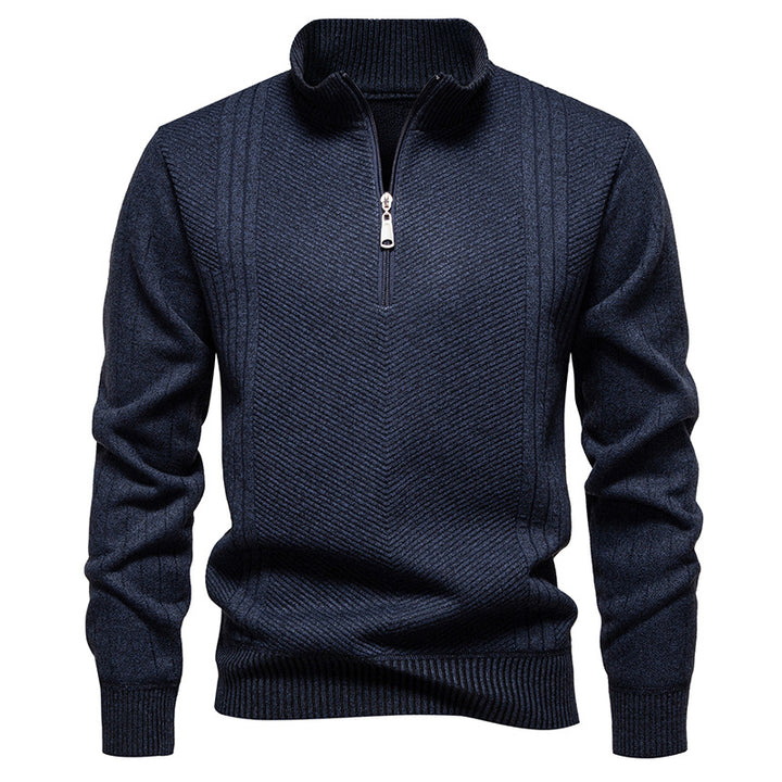 Men's Troyer sweater with half zipper, chevron structure and elastic ribbed cuffs Mune Fashion
