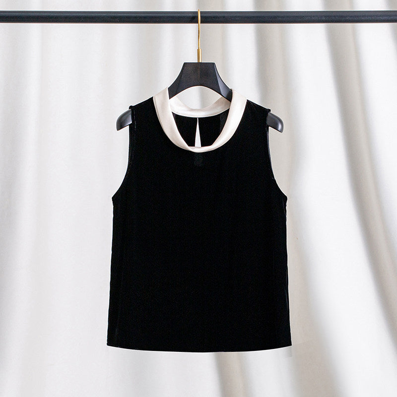 Ladies Elegant Velvet Blouse with Silk Collar Drune