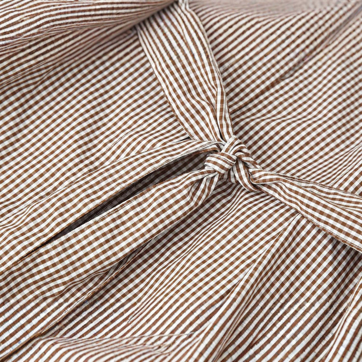 Women Checked Tailored Shirt Blouse with Ties Mune Fashion