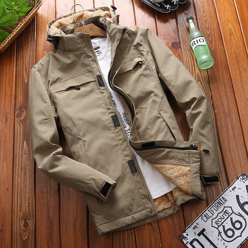 Men's nan wind and water-repellent parka field jacket with detachable hood and Sherpa lining Mune Fashion