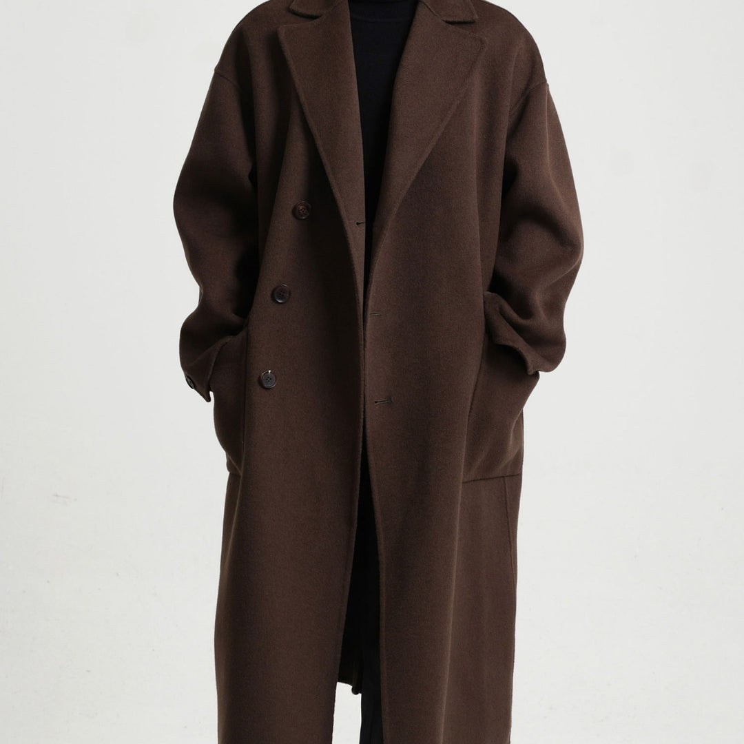 Men's Oversized Double-Breasted Wool Coat with Loose Fit and Classic Lapels Mune Fashion