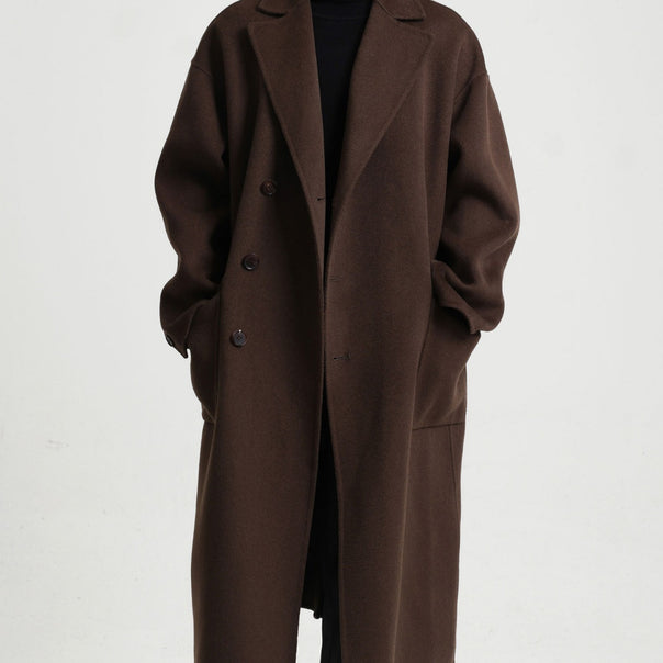 Men's Oversized Double-Breasted Wool Coat with Loose Fit and Classic Lapels Mune Fashion