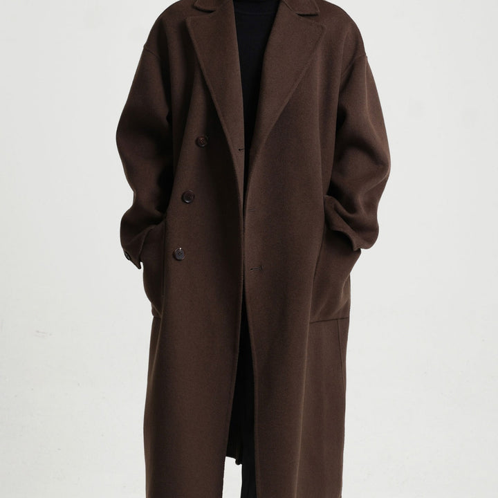 Men's Oversized Double-Breasted Wool Coat with Loose Fit and Classic Lapels Mune Fashion