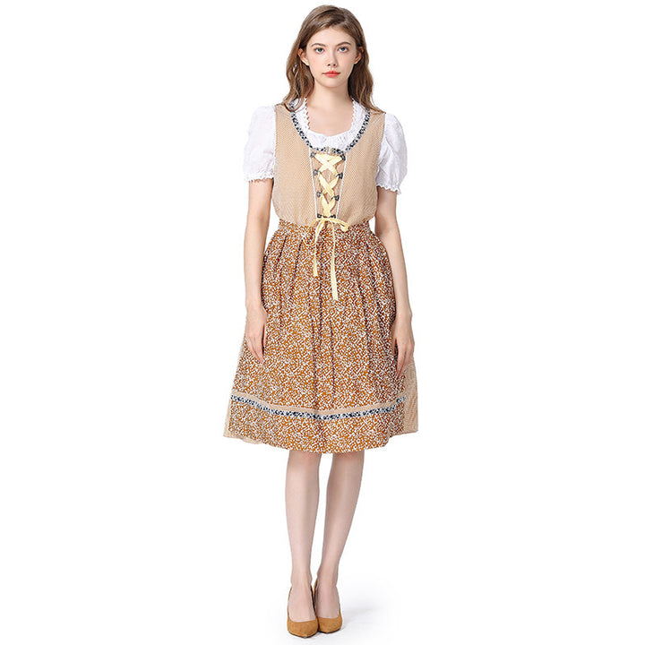Women’s traditional Oktoberfest dirndl dress with lace blouse, adjustable corset lacing, and floral apron Mune Fashion