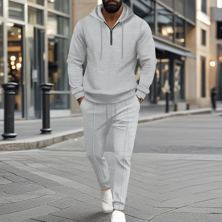 Men's structured half-zip hoodie loungewear set with tapered jog pants and drawstring Mune Fashion