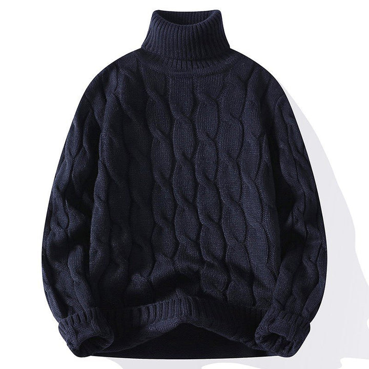 Women's Thick Knit Turtleneck Sweater with Cable Pattern and Oversized Cut Mune Fashion