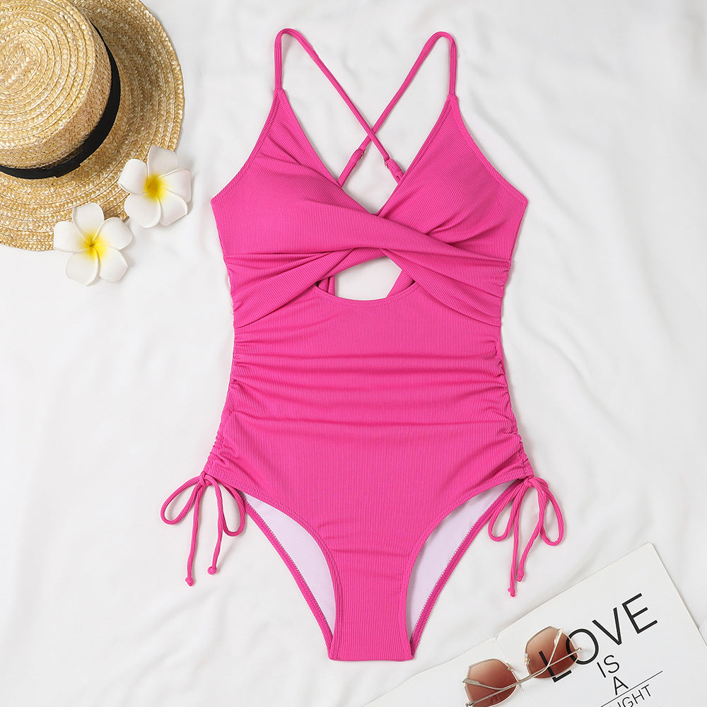 Women's one-piece swimsuit with sophisticated wrap design and trendy cut-out Mune Fashion
