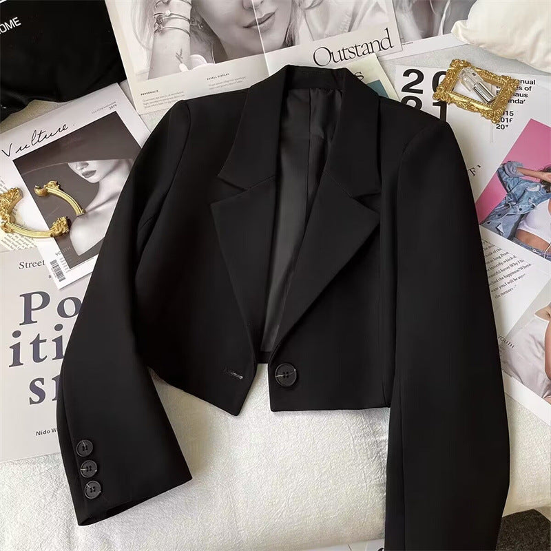 Women Cropped Blazer with Shawl Collar Mune Fashion