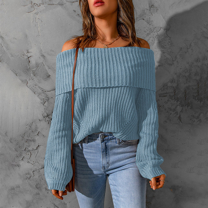 Women's oversized off-shoulder chunky knit sweater with dropped shoulder and balloon sleeves Mune Fashion