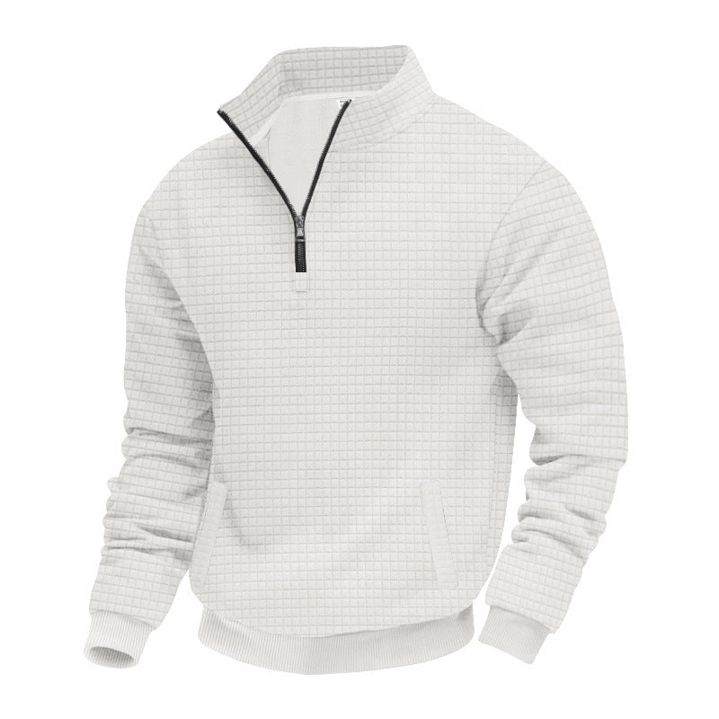 Men's quilted half-zip sweater with square waffle texture and kangaroo pocket Mune Fashion