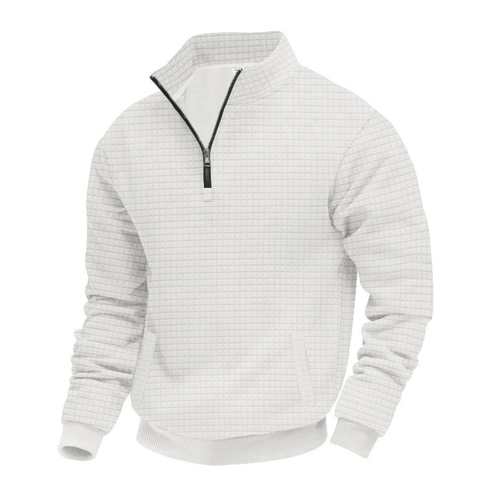 Men's quilted half-zip sweater with square waffle texture and kangaroo pocket Mune Fashion