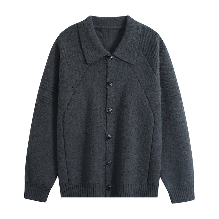 Men's knit cardigan with shirt collar, raglan sleeves & ribbed hem Mune Fashion