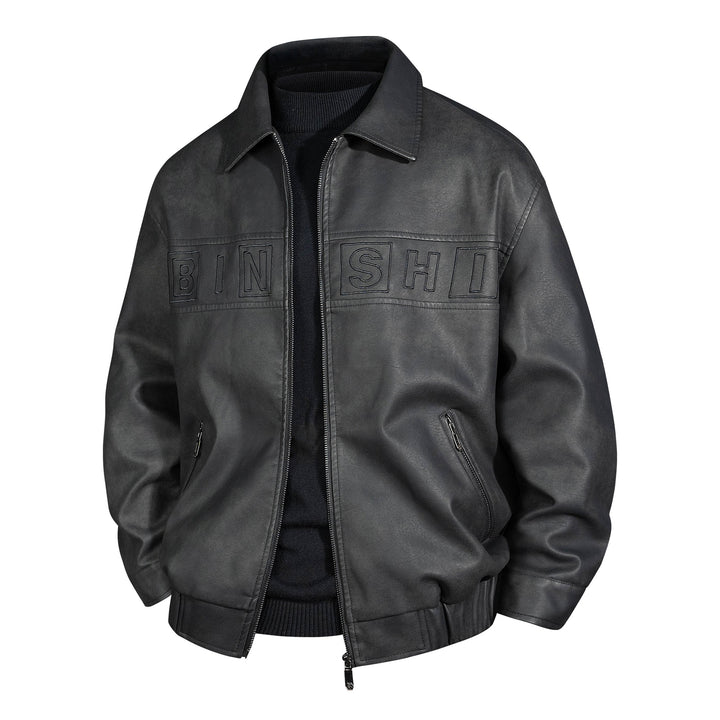 Men's Suede Look Bomber Jacket with Applied Logo and Zipper Mune Fashion