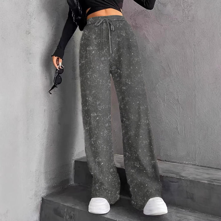 Women's wide knit pants with high-waisted waistband and drawstring Mune Fashion