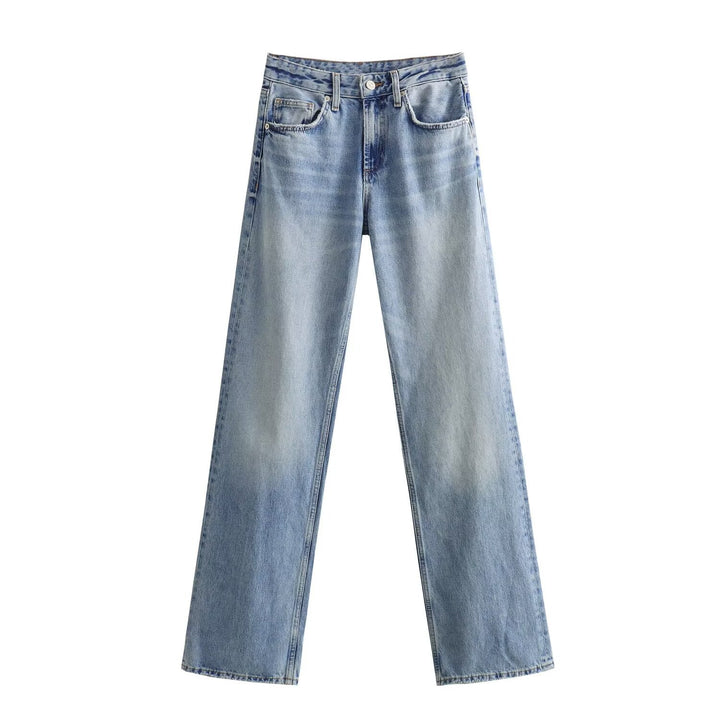 Women's high-waist jeans with straight leg, five-pocket cut and vintage wash Mune Fashion