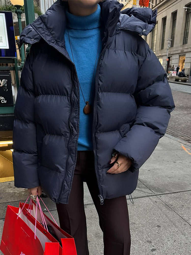 Women's Oversized Quilted Puffer Jacket with Removable Hood and Two-Way Zipper Mune Fashion