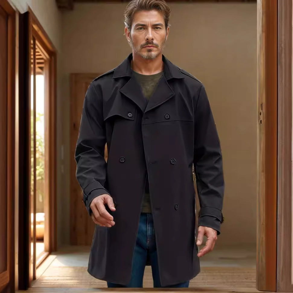 Men's Lightweight Double-Breasted Trench Coat with Water-Repellent Coating Mune Fashion