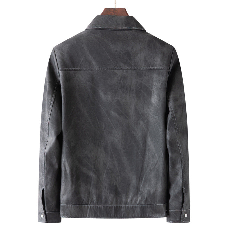 Men's Vintage Leather Look Trucker Jacket with Used Effect and Chest Flap Pockets Mune Fashion