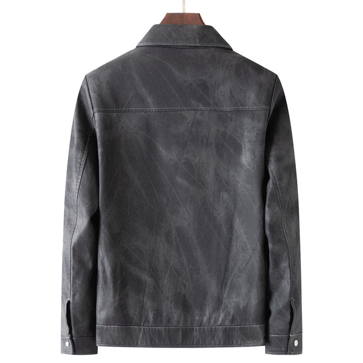 Men's Vintage Leather Look Trucker Jacket with Used Effect and Chest Flap Pockets Mune Fashion