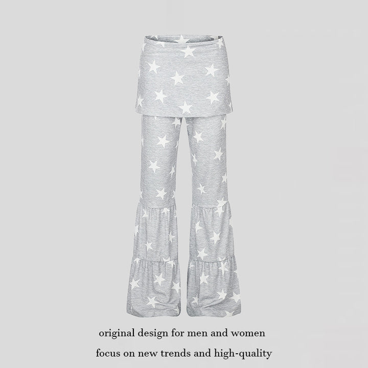 Ladies two-layer palazzo lounge pants with ruffle hems and star print Mune Fashion