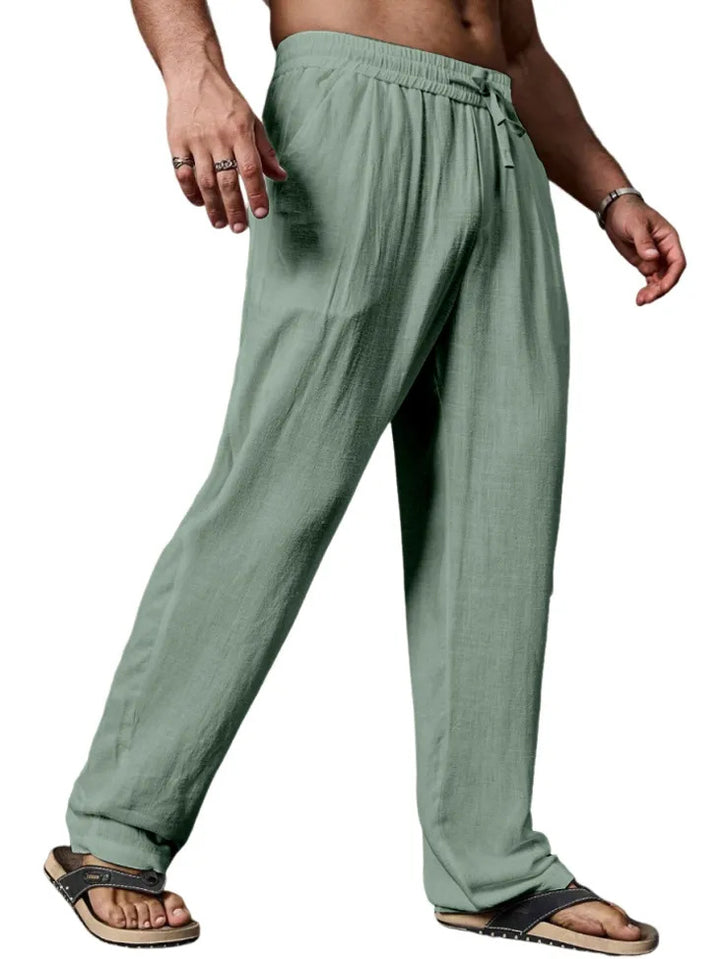 Men's relaxed linen blend yoga pants with drawstring, elastic waistband, and straight leg Mune Fashion