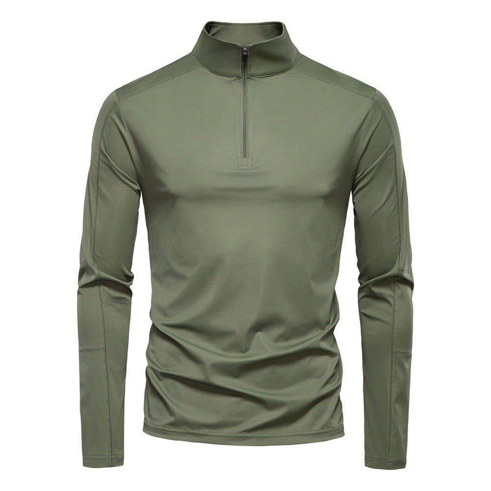 Men's functional long sleeve shirt with stand-up collar and half zipper Mune Fashion