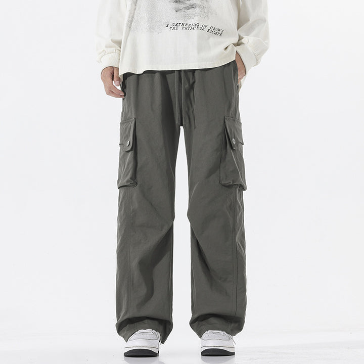 Men's Loose Twill Cargo Pants with Drawstring Waist and Large Flap Pockets Mune Fashion