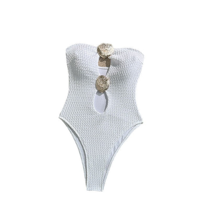 Women's one-piece swimsuit with sophisticated cut-out design and golden accents Mune Fashion