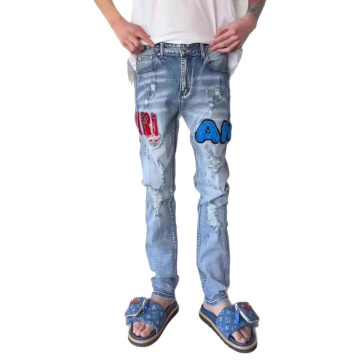 Men's Fashion Jeans with Patches and Distressed Effects Mune Fashion