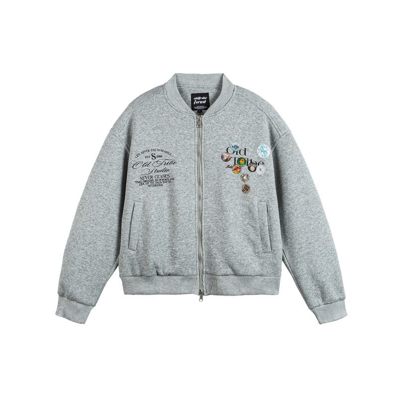 Unisex Boxy Sweat Jacket with full zip, badge applications and ribbed hem Mune Fashion